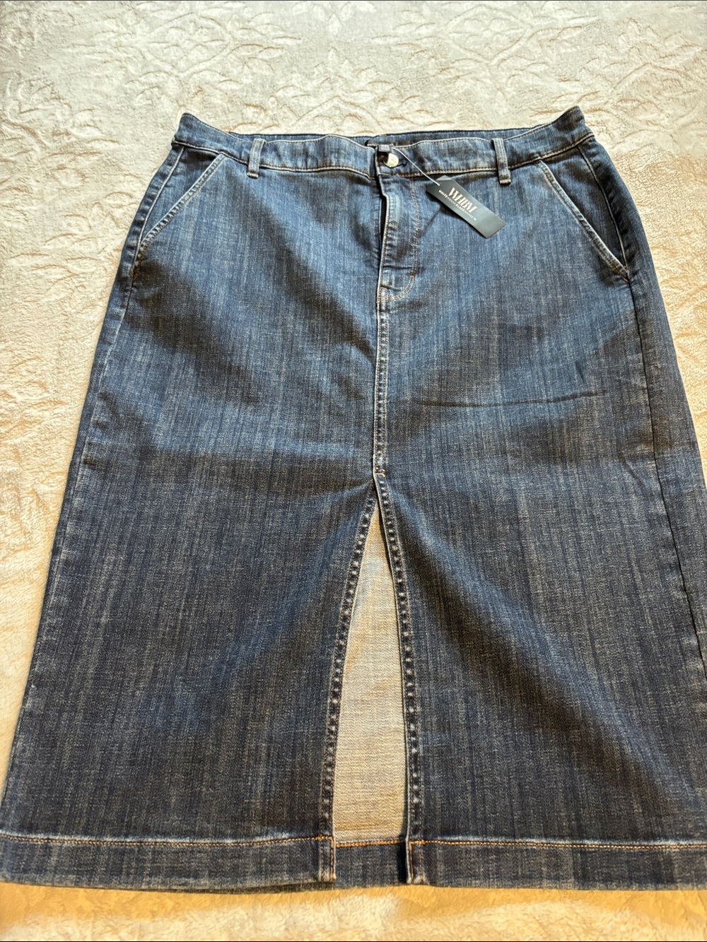 White House Black Market Dark Blue Straight Knee Length with Front Slit